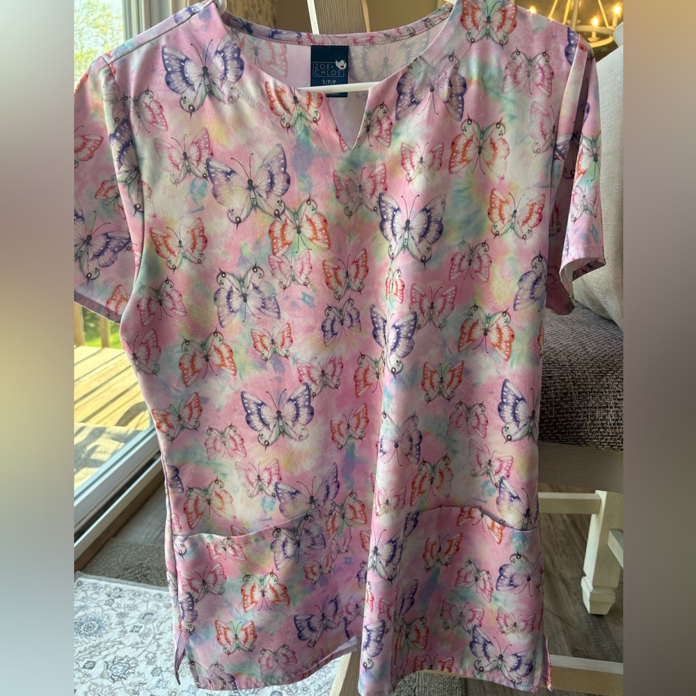 Pink and Purple Butterfly Scrub Top